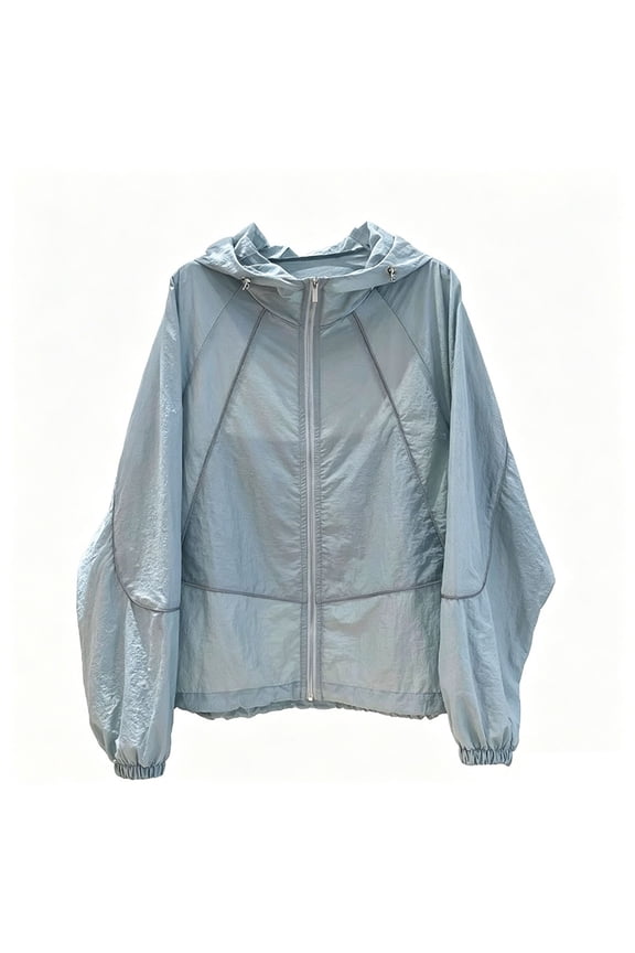 Lightweight Sun Protection Hooded Jacket for Women, Full Zip Up, Loose Fit Breathable Polyester Coat with Pockets, 1 Piece, M-XXL, Plus Size Friendly