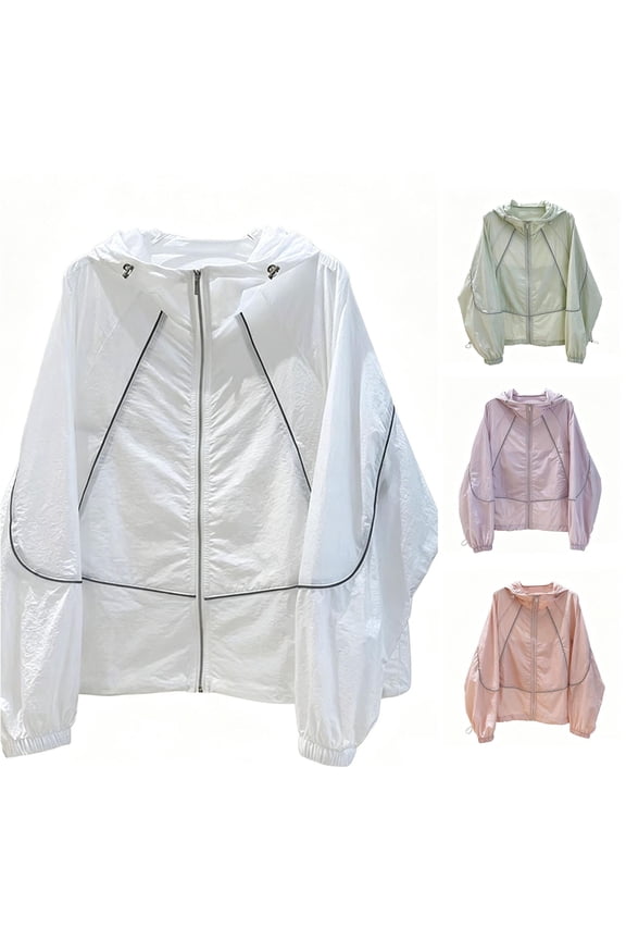 Lightweight Sun Protection Hooded Jacket for Women, Full Zip Up, Loose Fit Breathable Polyester Coat with Pockets, 1 Piece, M-XXL, Plus Size Friendly