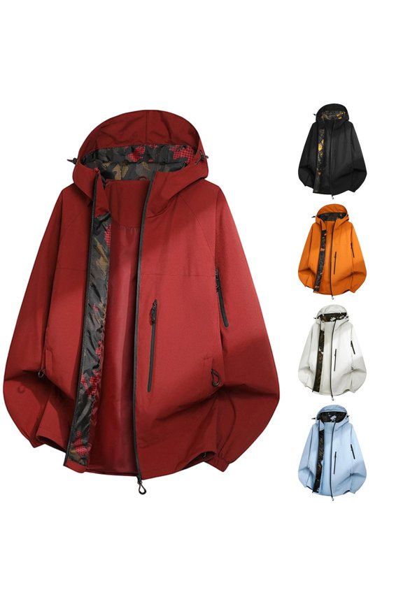 Mountain Techwear Waterproof Hooded Jacket for Unisex, Loose Fit Long Sleeve with Zipper Pockets, Casual Outdoor Outerwear, 1 Piece, S-4XL, Plus Size Friendly