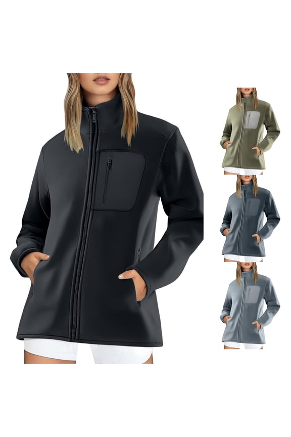 Orleans Stand Collar Zip Up Jacket for Unisex, Long Sleeve with Chest Pocket, Thickened Warm Casual Outerwear, 1 Piece, L-5XL, Plus Size Friendly