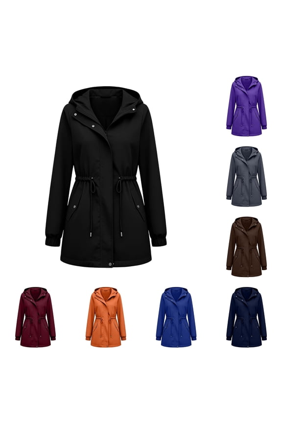 Oversized Hooded Zip Up Jacket for Women, Drawstring Hem, Casual Lightweight Nylon Outerwear with Pockets, 1 Piece, S-XXL, Plus Size Friendly