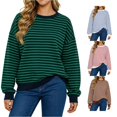 thumbnail image 1 of Jane Wardrobe Oversized Striped Crewneck Sweatshirt Women's Balloon Sleeve Layering Pullover 1PC S-XXL Plus Size Friendly, 1 of 4