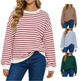 thumbnail image 1 of Jane Wardrobe Oversized Striped Crewneck Sweatshirt Women's Balloon Sleeve Layering Pullover 1PC S-XXL Plus Size Friendly, 1 of 4