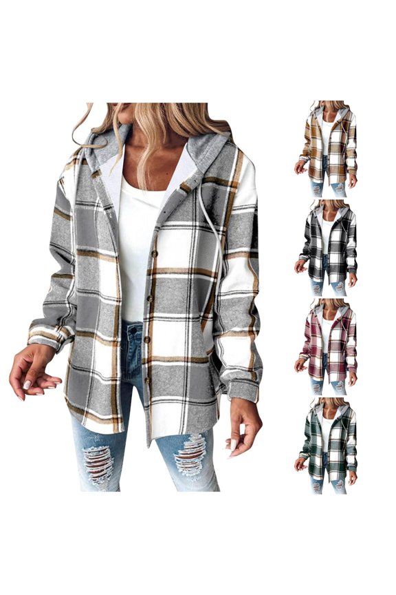 Plaid Wool Feel Lapel Collar Jacket for Women, Open Front Long Sleeve, Elegant Vintage Fall Outerwear, 1 Piece, S-XXL, Plus Size Friendly