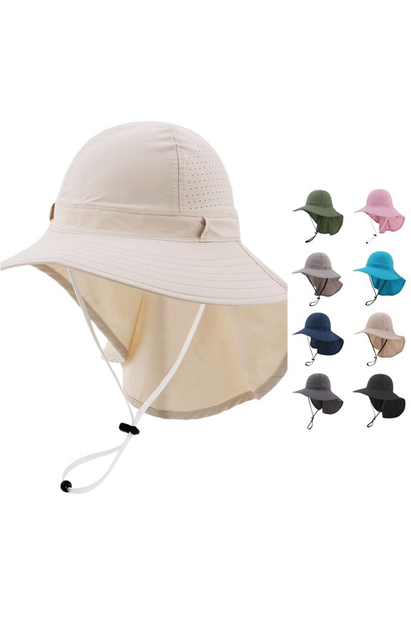 Ponytail Bucket Hat with Neck Flap, Wide Brim Mesh UPF 50+, Foldable UV Protection Sun Hat, 1 Piece, One Size