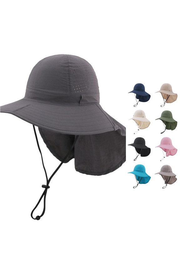 Ponytail Bucket Hat with Neck Flap, Wide Brim Mesh UPF 50+, Foldable UV Protection Sun Hat, 1 Piece, One Size