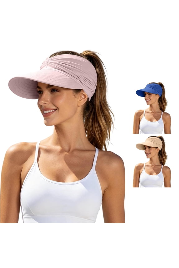 Ponytail Sun Visor Hat for Women, Wide Brim Ruched Design, UPF 50+ UV Protection Summer Hat, 1 Piece, One Size