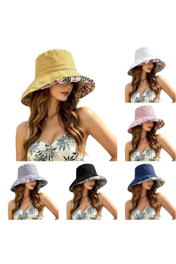 Reversible Floral Bucket Hat for Women, Wide Brim UV Protection, Foldable Summer Sun Hat, 1 Piece, One Size