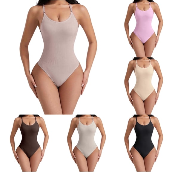 Jane Wardrobe Ribbed Seamless Shapewear Bodysuit, Adjustable Spaghetti Strap Tummy Control Butt Lifting One Piece, 1 Piece, S-M-L-XL-XXL-XXXL Plus Size Friendly