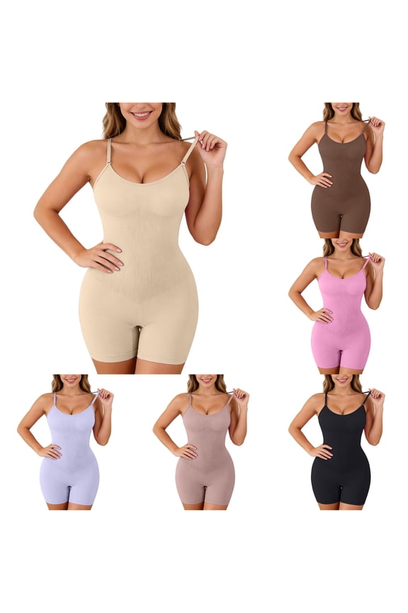 Seamless Tummy Control Shapewear Bodysuit, Adjustable Spaghetti Strap Mid Thigh Butt Lifting Shaper, 1 Piece, S-M-L-XL-XXL-XXXL Plus Size Friendly
