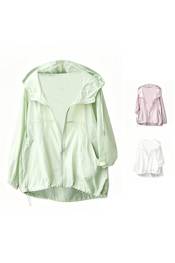 Sheer Sun Protective Cover Up Jacket for Women, Hooded Full Zip, Loose Fit Lightweight Polyester Coat, 1 Piece, M-XXL, Plus Size Friendly