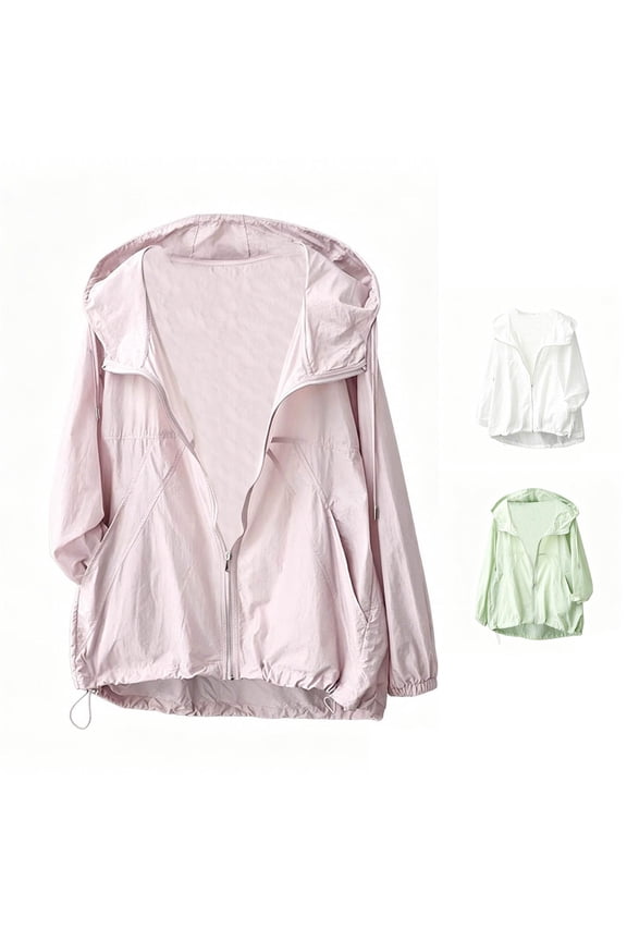Sheer Sun Protective Cover Up Jacket for Women, Hooded Full Zip, Loose Fit Lightweight Polyester Coat, 1 Piece, M-XXL, Plus Size Friendly