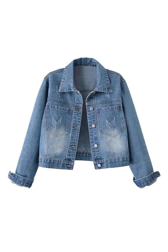 Slim Fit Denim Jacket for Women, Button Front Long Sleeve Cropped, Casual Versatile Outerwear, 1 Piece, S-XXL, Plus Size Friendly