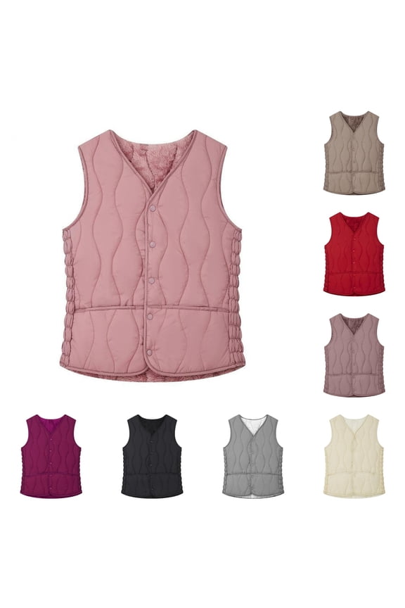 Slim Fit Lined Quilted Puffer Vest for Women, V Neck Snap Button Inner Layer, Warm Winter Thermal Under Vest, 1 Piece, M-5XL, Plus Size Friendly