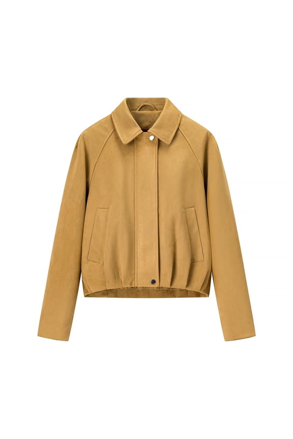 Slim Fit Stretch Bomber Jacket for Women, Stand Collar Full Zip, Elegant Casual Fall Outerwear, 1 Piece, XS-L