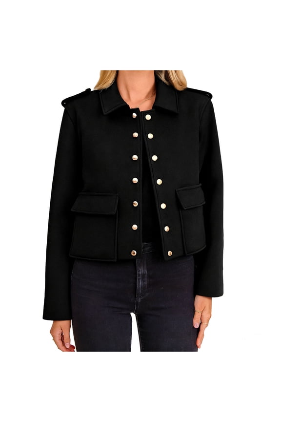 Soft Stretch Cropped Casual Jacket for Women, Lapel Collar Long Sleeve, Elegant Comfortable Fall Outerwear, 1 Piece, XS-L
