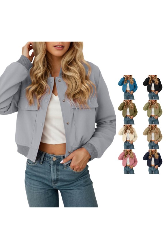 Stand Collar Utility Jacket for Women, Full Zip Long Sleeve with Big Pockets, Casual Fall Winter Outerwear, 1 Piece, S-L