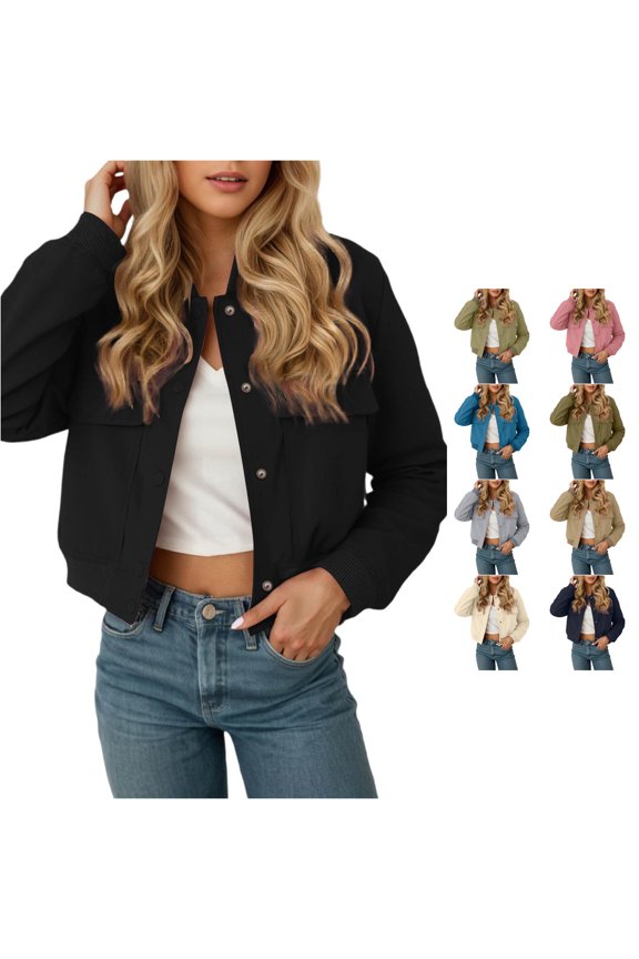 Stand Collar Utility Jacket for Women, Full Zip Long Sleeve with Big Pockets, Casual Fall Winter Outerwear, 1 Piece, S-L