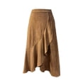 thumbnail image 1 of Jane Wardrobe Suede Ruffle Asymmetrical Midi Skirt Women High Waist Slim Fit Fall Layering Pencil Bottom 1PC S-M-L-XL Plus Size Friendly, 1 of 4