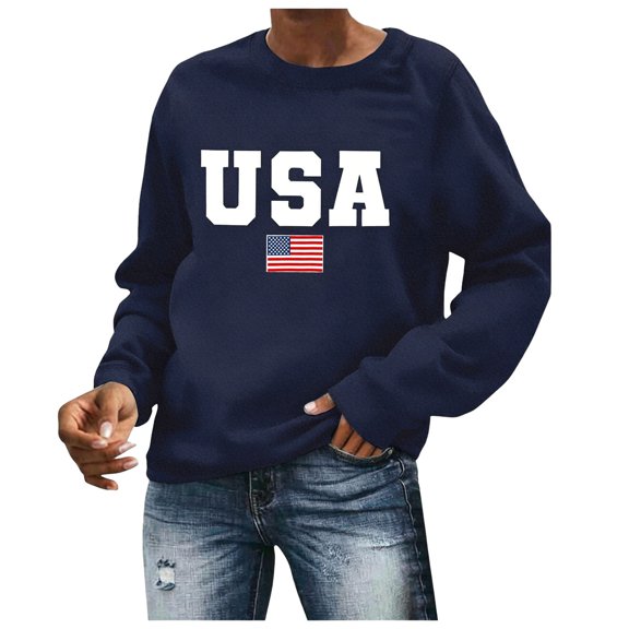Jane Wardrobe USA Flag Graphic Crewneck Sweatshirt Women's Oversized Long Sleeve Patriotic Casual Layering Pullover 1PC S-XXL Plus Size Friendly