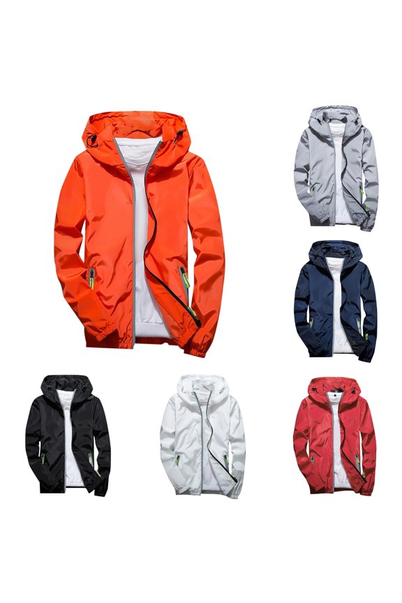 Unisex Solid Reflective Zip Hooded Windbreaker Lightweight Outdoor Sport Layering Jacket 1PC S-8XL Plus Size Friendly