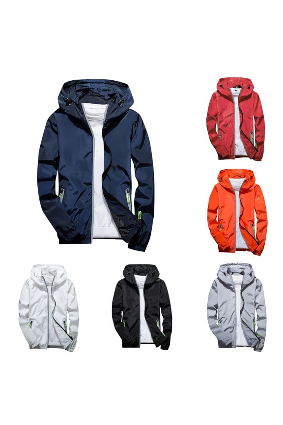 Unisex Solid Reflective Zip Hooded Windbreaker Lightweight Outdoor Sport Layering Jacket 1PC S-8XL Plus Size Friendly