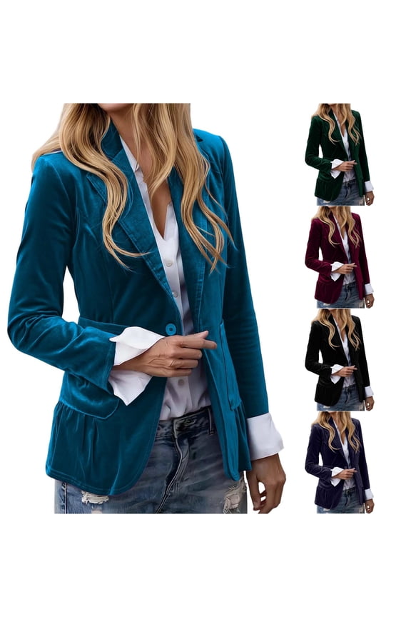 Velvet Notched Lapel Blazer for Women, Single Button Slim Fit, Soft Velour Casual Office Jacket, 1 Piece, S-XXL, Plus Size Friendly