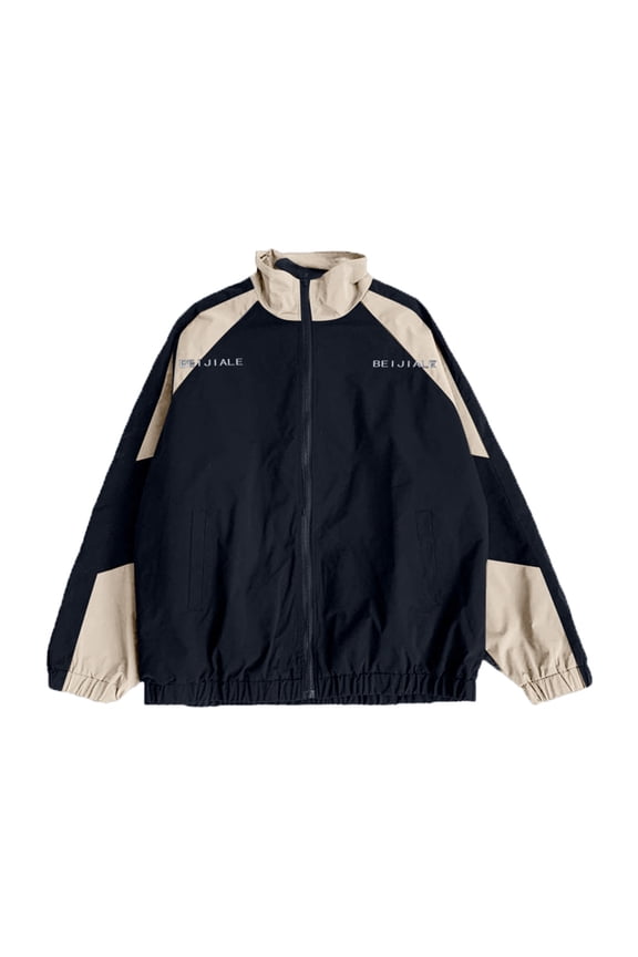 Vintage Color Block Varsity Jacket for Men, Stand Collar Zip Up, Retro Streetwear Casual Bomber, 1 Piece, M-XXL, Plus Size Friendly