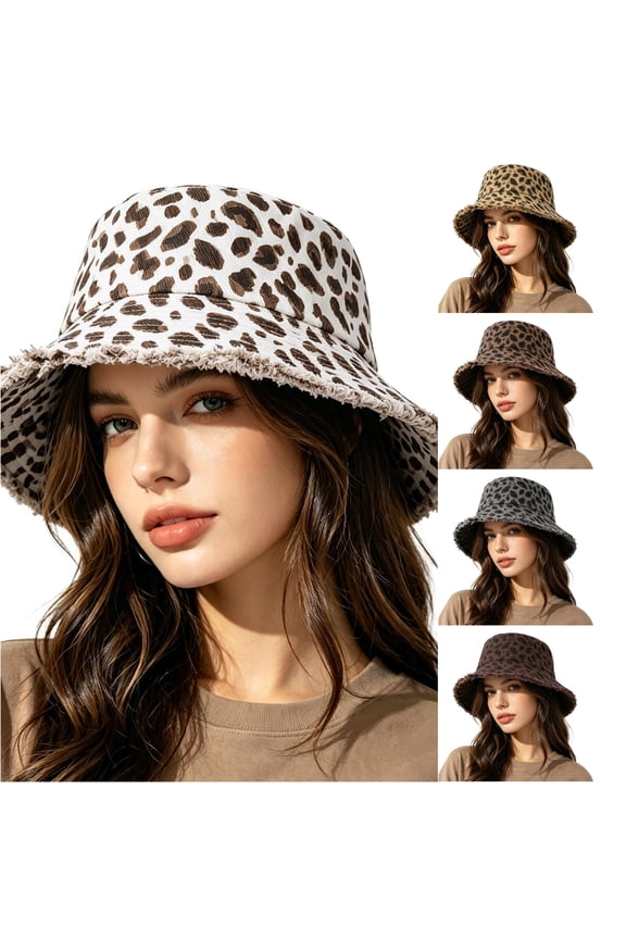 Vintage Leopard Print Bucket Hat for Women, Frayed Brim Wide Brim UV Protection Summer Hat, 1 Piece, One Size