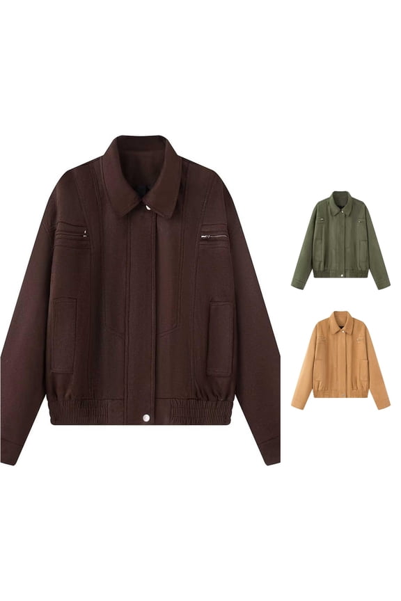 Vintage Suede Long Sleeve Moto Jacket for Women, Snap Closure Zip Pockets Ribbed Hem, Retro Street Style Fall Outerwear, 1 Piece, S-L