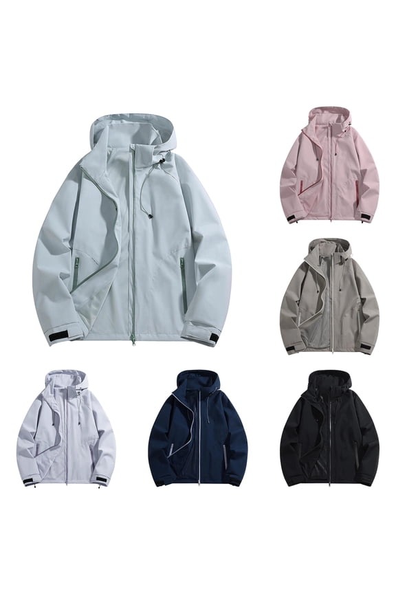 Waterproof Hooded Mountain Jacket for Unisex, Full Zip Long Sleeve with Pockets, Casual Outdoor Hiking Outerwear, 1 Piece, S-3XL, Plus Size Friendly