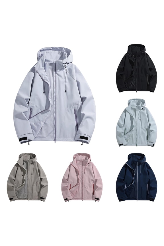 Waterproof Hooded Mountain Jacket for Unisex, Full Zip Long Sleeve with Pockets, Casual Outdoor Hiking Outerwear, 1 Piece, S-3XL, Plus Size Friendly