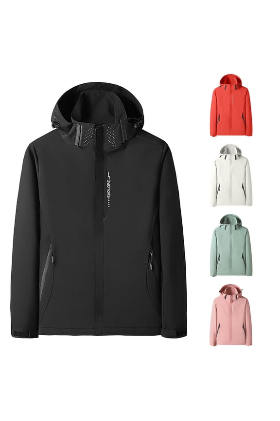 Waterproof Hooded Softshell Jacket for Women, Full Zip Long Sleeve with Zipper Pockets, Windproof Casual Fall Outerwear, 1 Piece, M-4XL, Plus Size Friendly