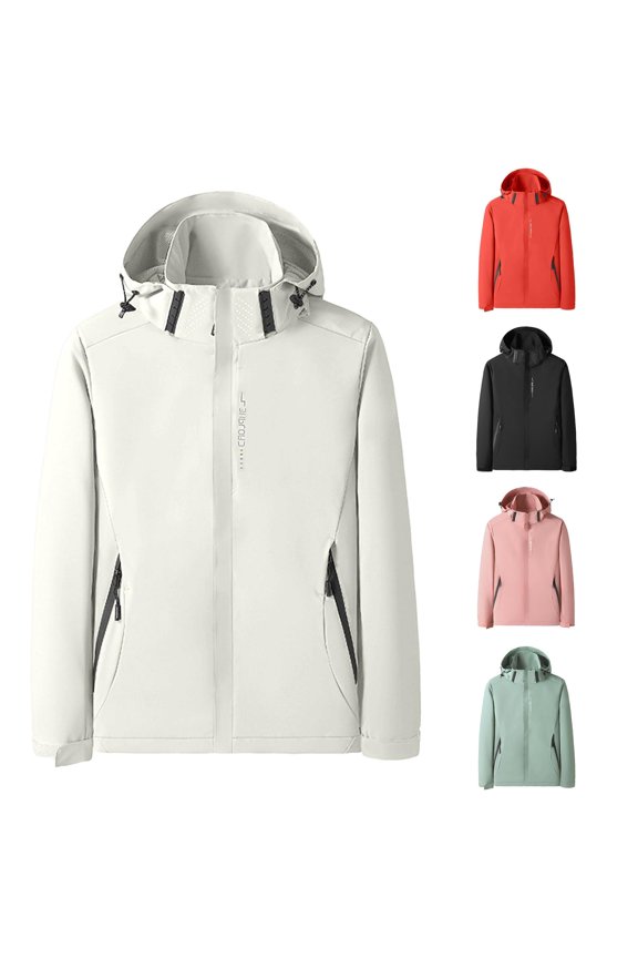 Waterproof Hooded Softshell Jacket for Women, Full Zip Long Sleeve with Zipper Pockets, Windproof Casual Fall Outerwear, 1 Piece, M-4XL, Plus Size Friendly