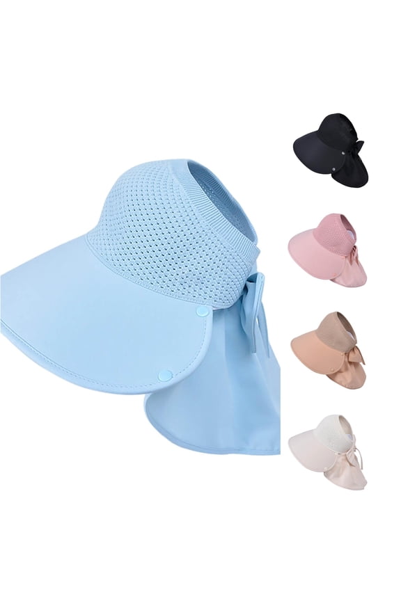 Wide Brim Windproof Sun Hat for Women, Detachable Neck Flap with Bow, UPF 50+ UV Protection, 1 Piece, One Size