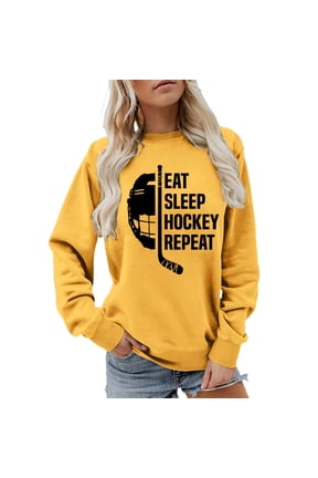 Women Layering Sweatshirt Eat Sleep Hockey Repeat Graphic Crewneck Long Sleeve Pullover 1Pc S-XXXL Plus Size Friendly
