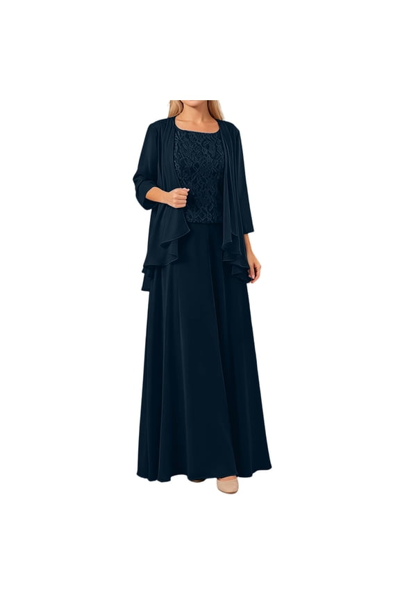 Women’S 3-Piece Formal Evening Outfit Set, Lace Sleeveless Tank Top With Chiffon Cardigan & Flowy Maxi Skirt, Elegant Party Wedding Guest Set, 3pcs, Sizes XS To XXXL