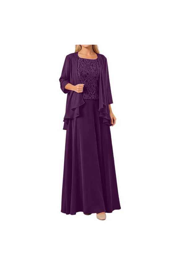 Women’S 3-Piece Formal Evening Outfit Set, Lace Sleeveless Tank Top With Chiffon Cardigan & Flowy Maxi Skirt, Elegant Party Wedding Guest Set, 3pcs, Sizes XS To XXXL