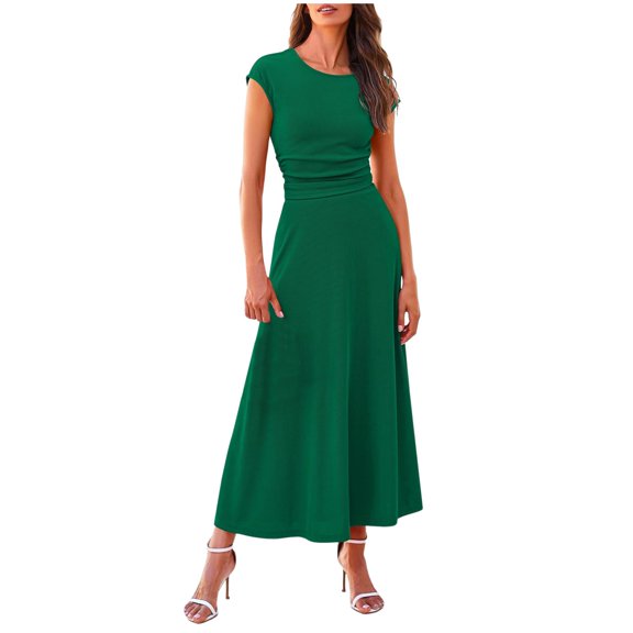 Jane Wardrobe Women’S Casual 2-Piece Outfit Set, Short Sleeve Crew Neck Ruched Crop Top With High Waist A-Line Flowy Maxi Skirt, Soft Ribbed Polyester Fabric, 2pcs, Sizes S M L XL