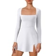 thumbnail image 1 of Jane Wardrobe Women’S Square Neck Corset Long Sleeve Mini Dress, Side Slit Flared A-Line Bodycon Party Dress, Stretchy Polyester Evening Club Cocktail Dress, 1 Piece, Sizes S Through XL, 1 of 6