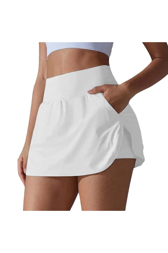 Women's 2-in-1 Tennis Skirt, Cool Touch Nylon High Waist Anti- Athletic Skort with Pockets for Yoga & Running, 1PC, S-XL