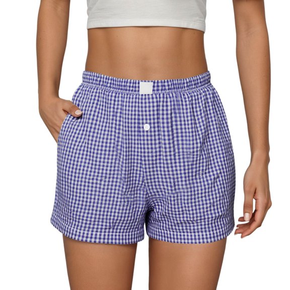 Jane Wardrobe Women’s Casual Gingham Print Shorts, Elastic Waist Button-Front Shorts with Side Pockets, Multi-Color, S/M/L/XL/XXL