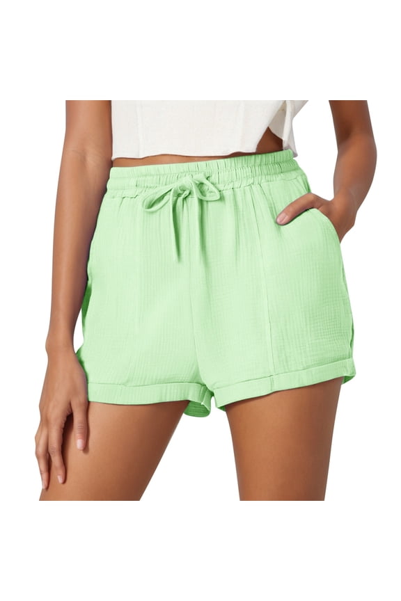 Women’s Casual Summer Drawstring Shorts, Elastic Waist with Rolled Hem & Side Pockets, Multi-Color, S/M/L/XL/XXL