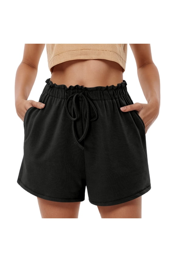 Women’s Casual Summer Lounge Shorts, High Waist Drawstring with Ruffled Elastic Waist & Pockets, Multi-Color, S/M/L/XL/XXL