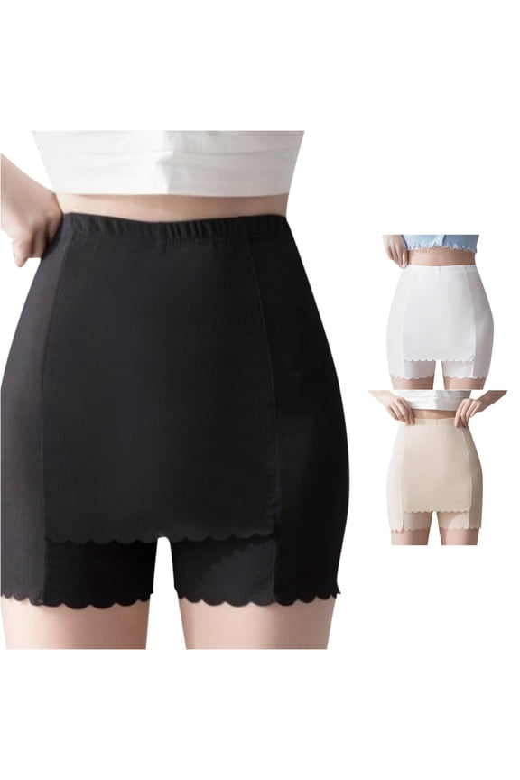 Women's Double Layer Modesty Safety Shorts, Scalloped Edge Triangle Coverage Under Dress Shorts, 1 Piece, L-XL Plus Size Friendly
