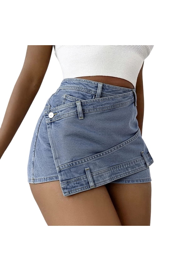 Women’s High Waist Asymmetrical Wrap Denim Skort, Casual A-Line Slim Fit Skort, Blue/Black/Grey/Light Blue, S,M,L,XL,XXL,XXXL,XXXXL,XXXXXL