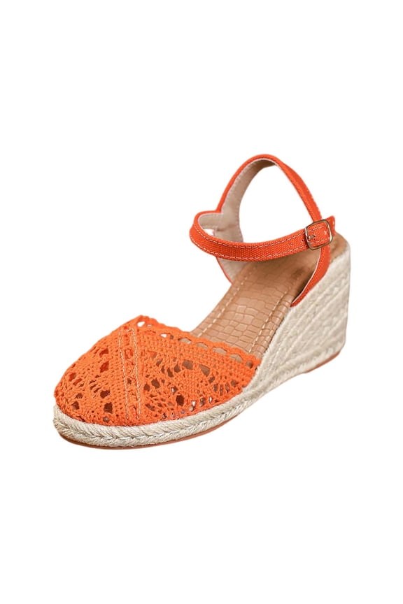 Women's Lace Crochet Mesh Wedge Sandals, Peep Toe Espadrille Ankle Strap Casual Summer Beach Shoes with Woven Sole for Daily & Vacation Wear, 1Pair, 35-43