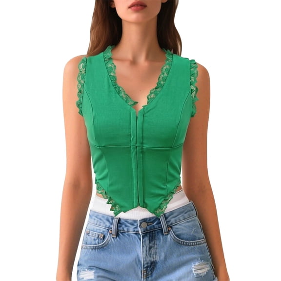 Jane Wardrobe Women's Lace Trim Corset Top, Sleeveless Slim Fit Button Front Cami, 1PC, XS-XXL