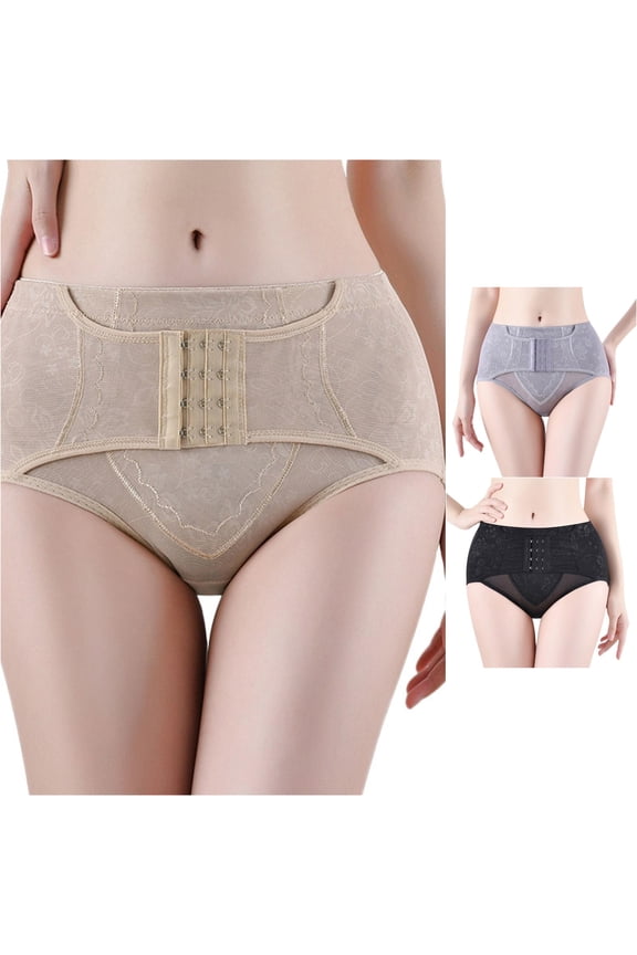 Women's Low Waist Hook & Eye Shapewear Briefs, Breathable Thin Postpartum Tummy Control Lifter Underwear, 1 Piece, M-XXXL Plus Size Friendly