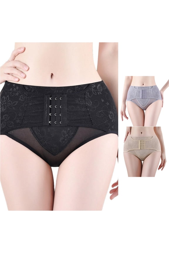 Women's Low Waist Hook & Eye Shapewear Briefs, Breathable Thin Postpartum Tummy Control Lifter Underwear, 1 Piece, M-XXXL Plus Size Friendly